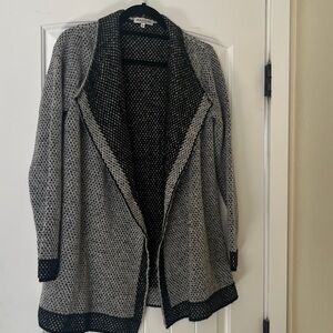 Maryline Made in Italy Cardigan Sweater Gray Black Wool Blend Open Front